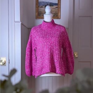 Anthropologie Pilcro Pink Chunky Knit Mock Neck Sweater Side Slits Oversized S